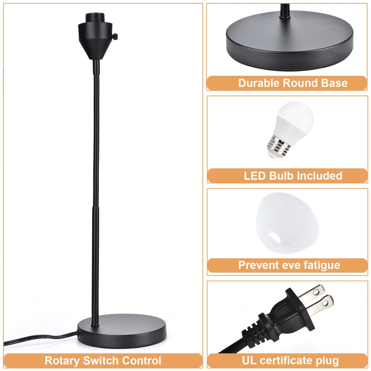 LED Desk Lamp for Home Office, 3 Levels Dimmable Reading Light Flexible Gooseneck Table Lamp for Bedside Office, Rotary Switch Control, Bulb Included