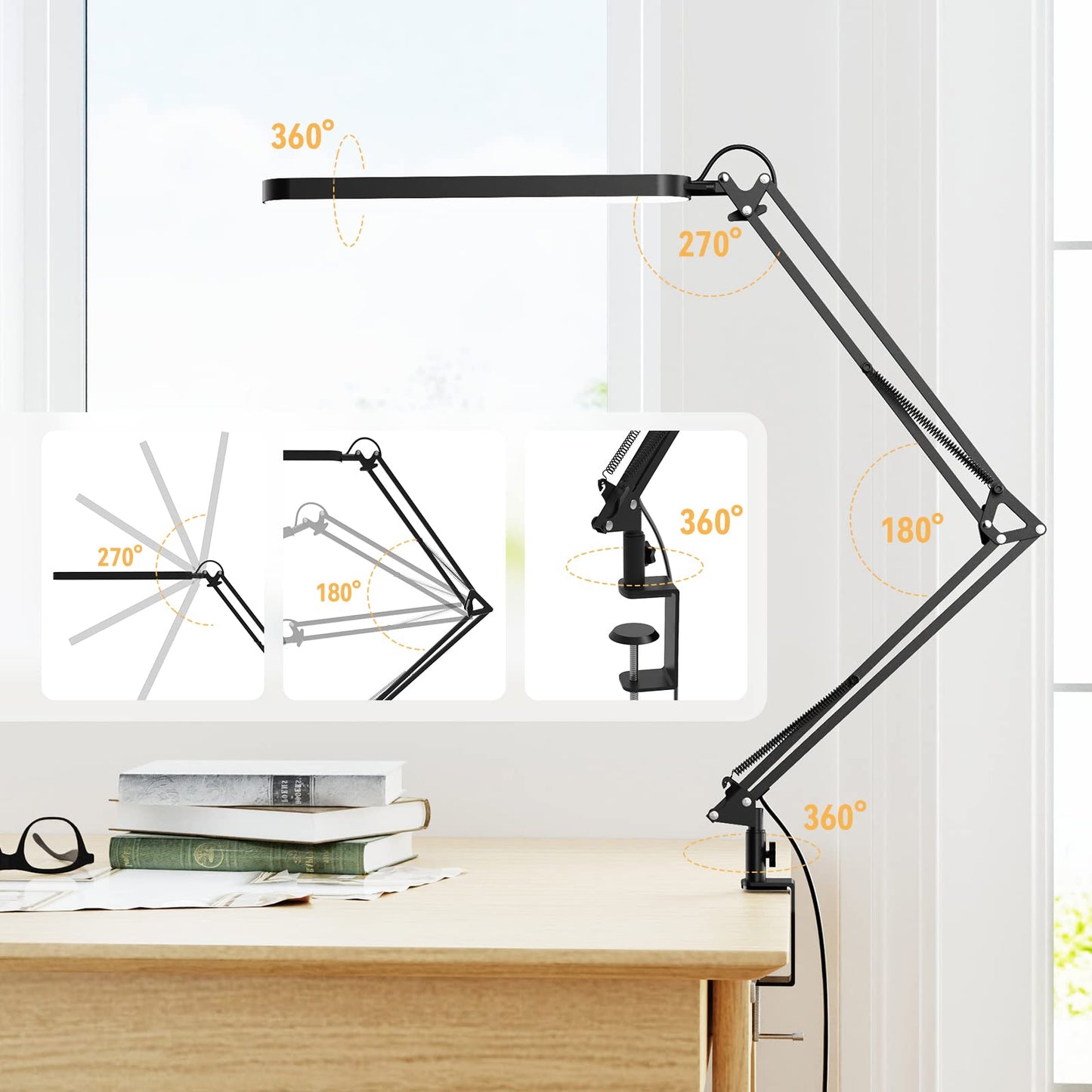 SKYLEO Led Desk Lamp - Desk Light for 31.5" Tall - 5 Color Modes X 11 Brightness Levels - Adjustable Swing Arm - Timmer & Memory Function - 12W Lamp for Desk - Black