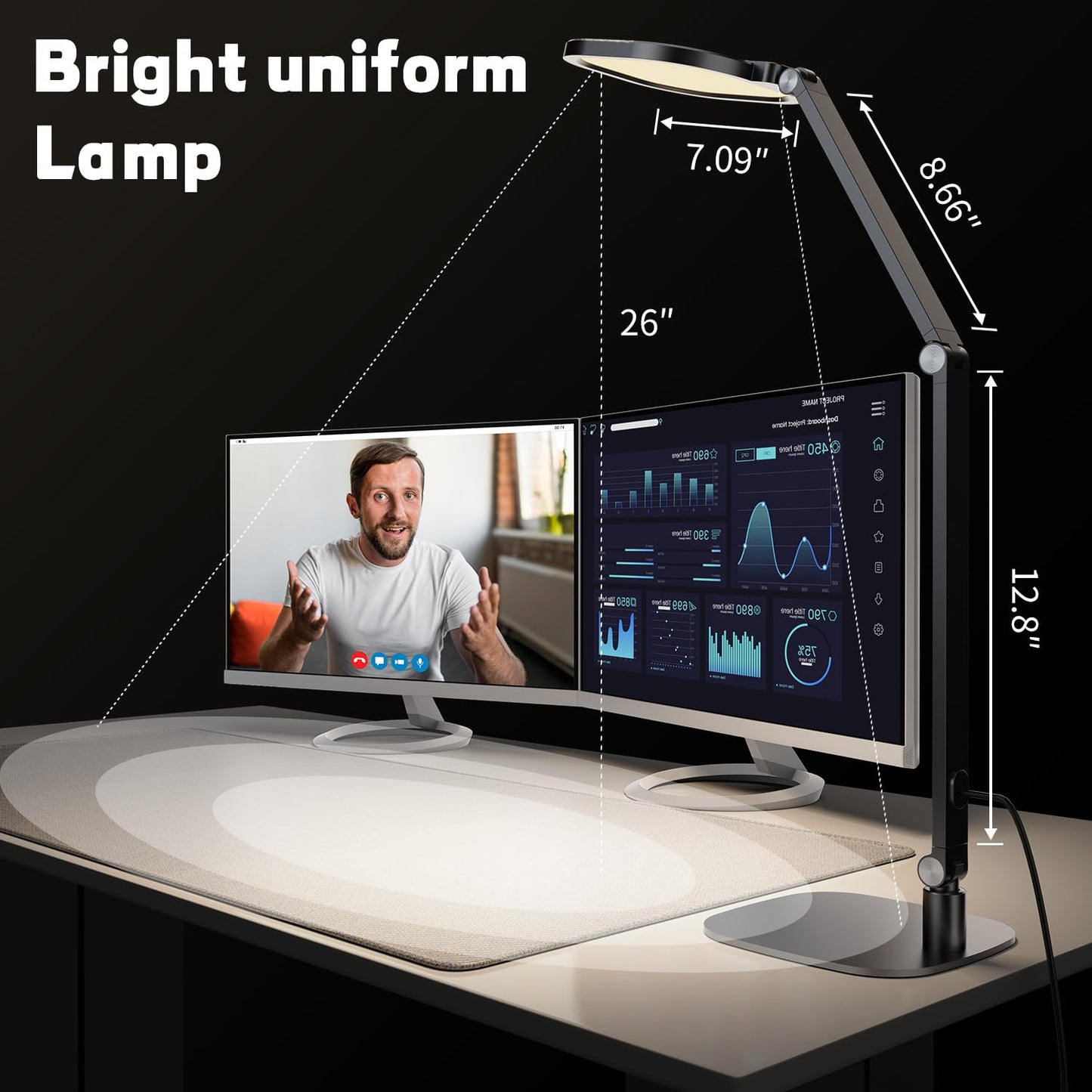 LED Desk Lamp for Home Office, Desk Light for Video Calls, 3 Color Temperature 10 Brightness Computer Light, Dimmable Led Desk Light with Memory & Timer Function, Metal Swing Arm Architect Desk Lamp