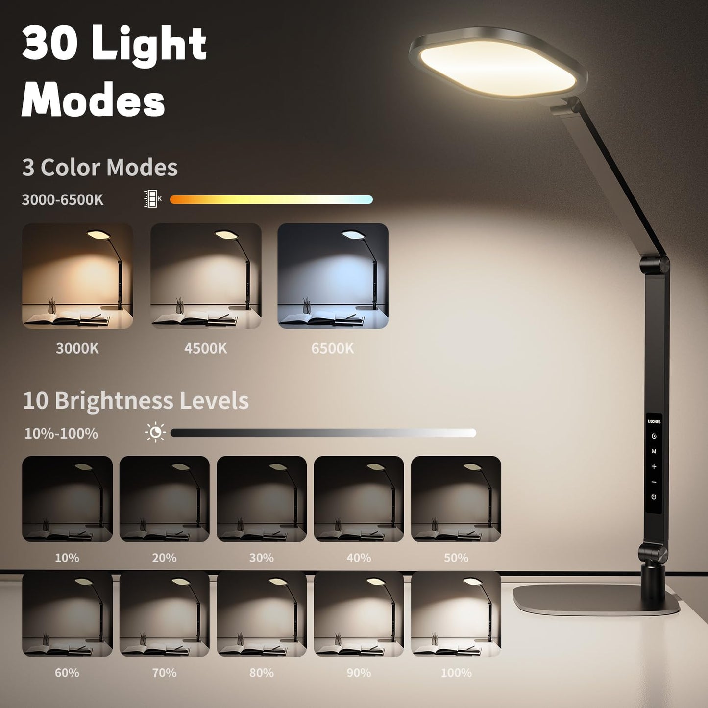 LED Desk Lamp for Home Office, Desk Light for Video Calls, 3 Color Temperature 10 Brightness Computer Light, Dimmable Led Desk Light with Memory & Timer Function, Metal Swing Arm Architect Desk Lamp