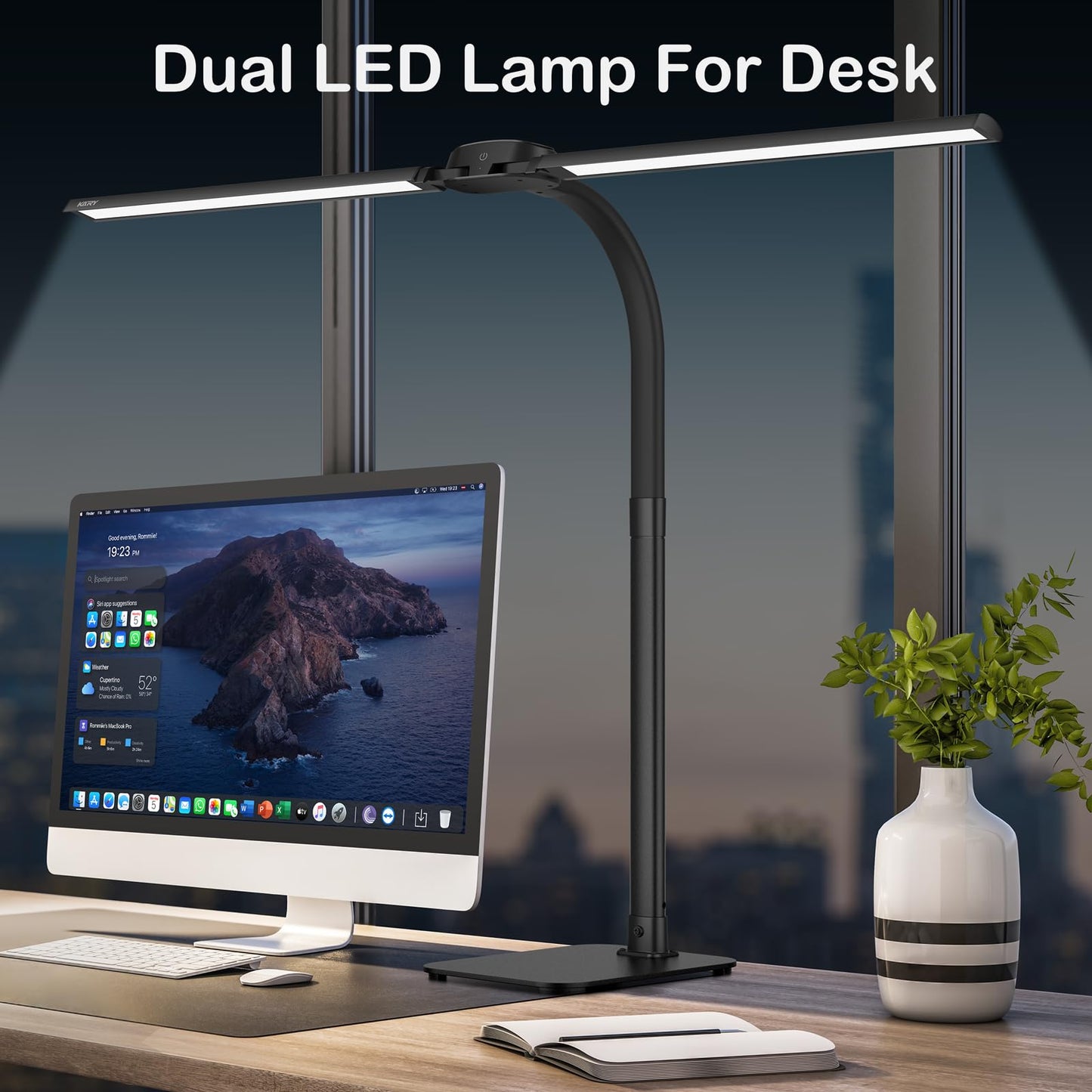 Desk Lamp with USB Charging Port for Home Office 24w Architect Remote Base Dual Task Led Light Modern 5 Color Modes Dimmable Adjustable Gooseneck Double Head Reading Drafting Eye Caring Tall Lamps